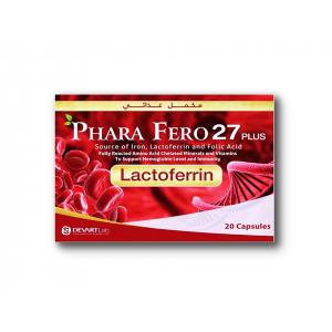 PHARA FERO 27 PLUS DIETARY SUPPLEMENT SOURCE OF IRON , LACTOFERRIN & FOLIC ACID 20 CAPSULES